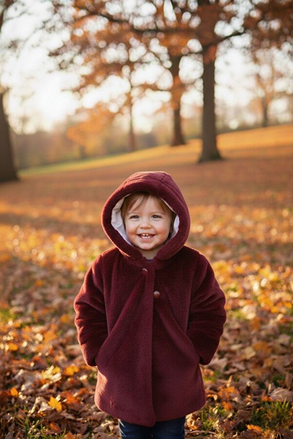 Babyhola Kız Bebek Çocuk Pamuk Astarlı Külah Kapüşonlu Peluş Kaban Kışlık 13622