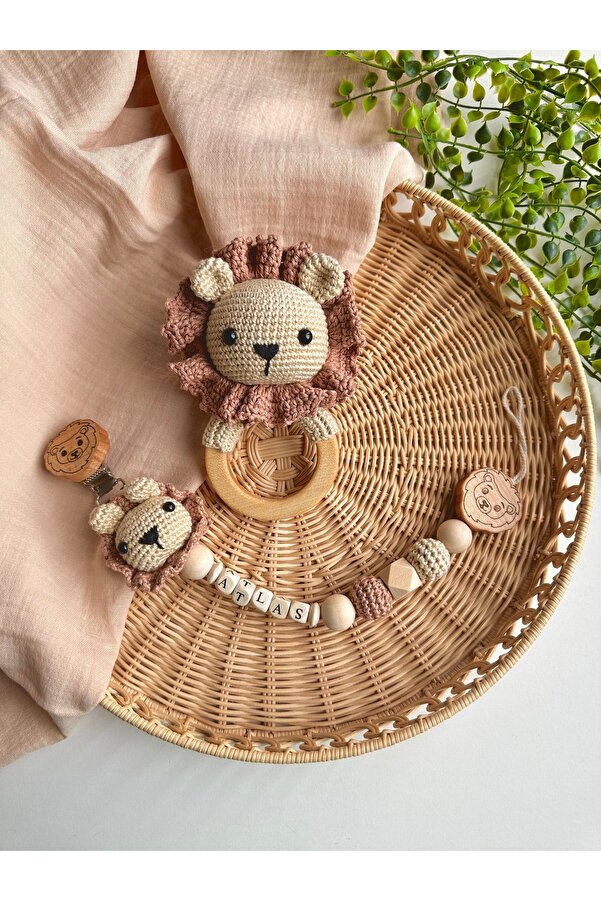gökçem Amigurumi Akçağaç Aslan Emzik Zinciri ve çıngırak