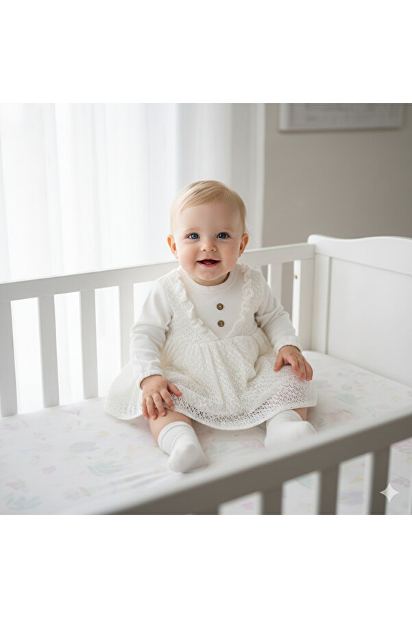 Miniday Baby Kız Bebek Mevlütlük Elbise Bandanalı Dantelli