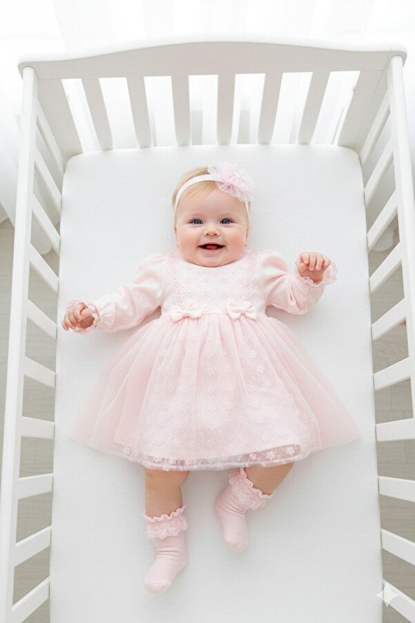 Miniday Baby Kız Bebek Mevlütlük Elbise Bandanalı Dantelli Yeni doğan Hastane çıkışı Gelinlik Abiye Mevlitlik 68