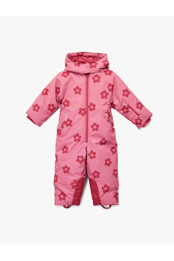 Koton Uzun Kollu Çiçekli Fermuarlı Kapşonlu Kar Tulumu