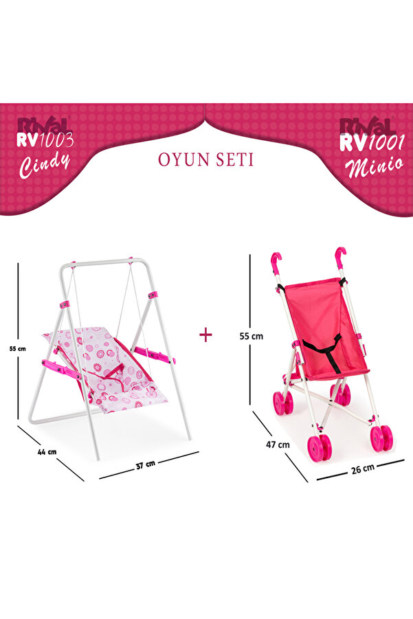 Rival RV1001 & RV1003 Oyuncak Salıncak ve Oyuncak Baston Bebek Arabası 2'li Oyun Seti