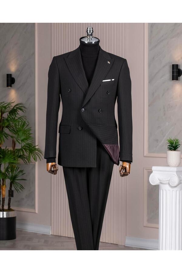 TerziAdemAltun Italian Style S Slim Fit K Double-Breasted Jacket Pants Suit Black T14907
