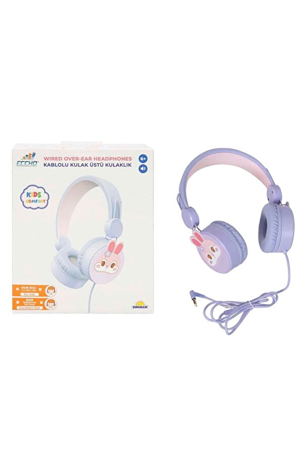 Sunman S0000007 -SUN-GLE-ECH-KULAKLIK MİKROFONLU KABLOLU TAVŞAN RESİMLİ LİLA