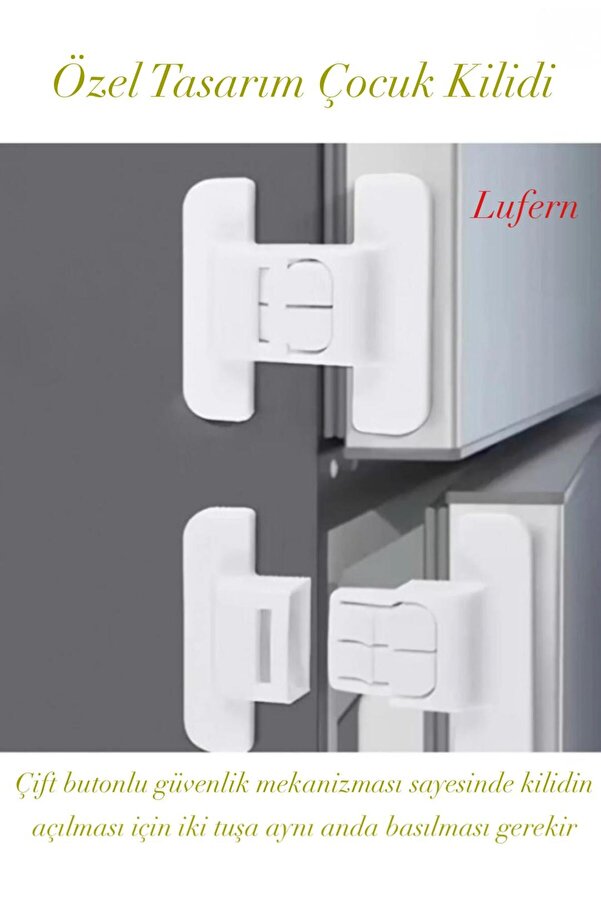 Lufern Dayanıklı 4 Adet Buzdolabı Çekmece Dolap Kapağı Çocuk Kilidi Buzdolabı Gardırop Güçlü Yapışkan
