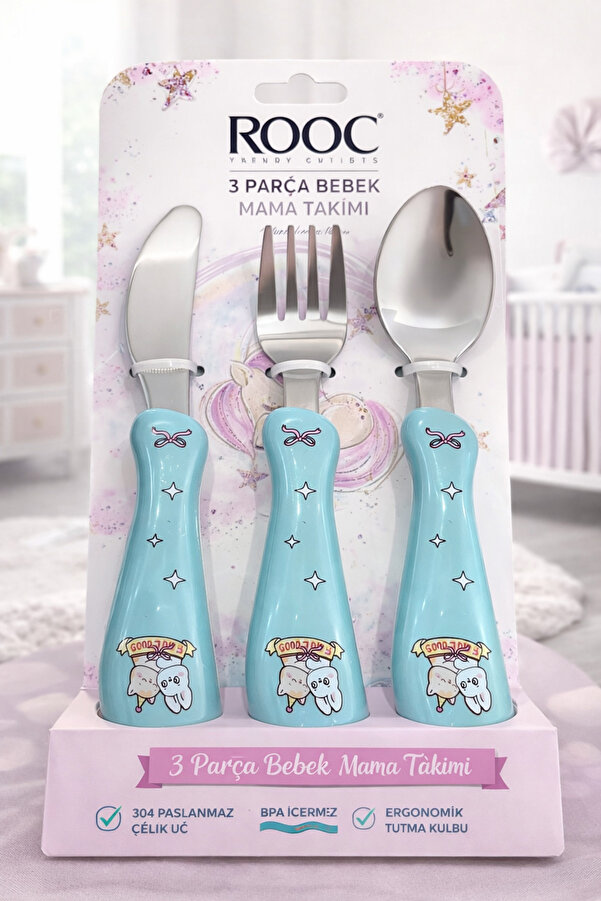 Sarece Home Rooc Bebek Mama Seti 3’lü Çatal Kaşık Bıçak Takımı