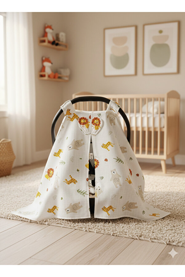 Yada Baby %100 Organik Pamuklu Kumaştan Müslin Tek Kat Minderli Puset Örtüsü Seti 90x110 Cm