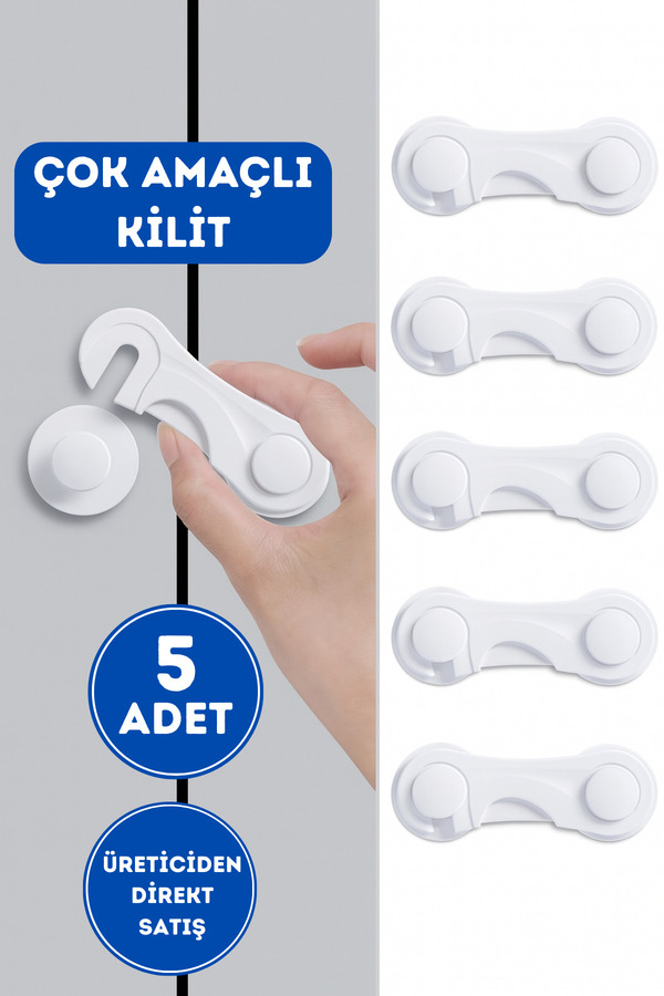 Wappa Baby 5 Adet Kapak Güvenlik Kilidi, Dolap Kilidi, Çekmece Kilidi, Beyaz Eşya Kilidi Çok Amaçlı