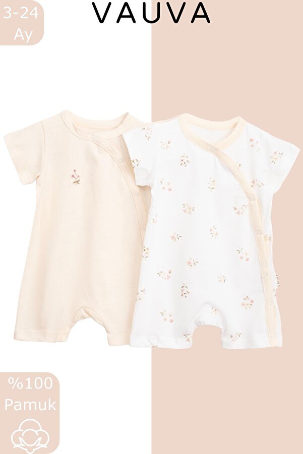 Vauva 2’li Çıtçıtlı Tulum Baskılı Nakışlı Bebek Çocuk Yazlık Tulum
