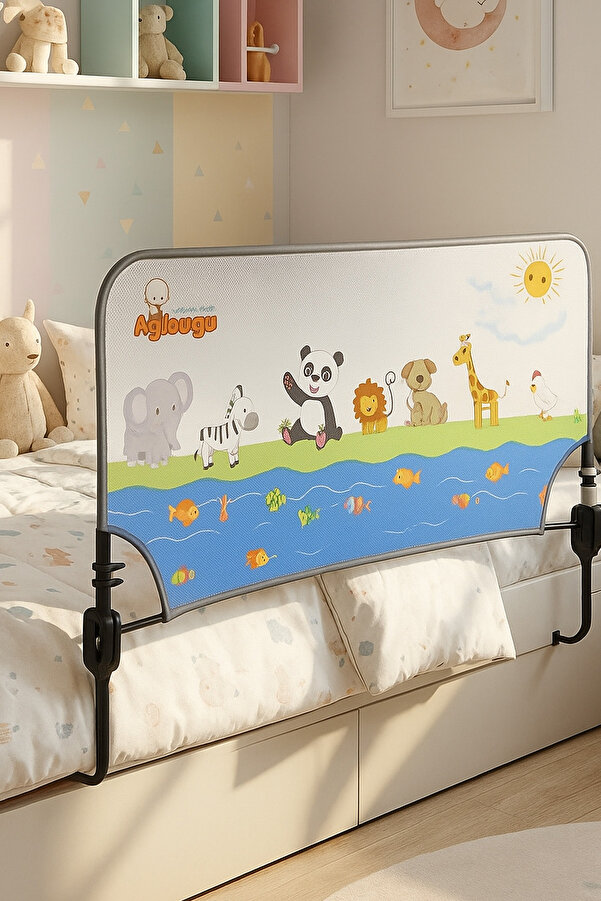AGUBUGU BABY Hayvan Desenli Katlanabilir Yatak Bariyeri 90Cm