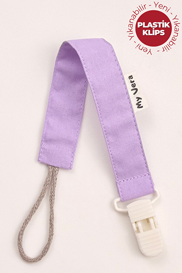 MyVera Lila Emzik Askısı - Kumaş Pamuk Bağcıklı Emzik Zinciri - Emzik Tutacağı