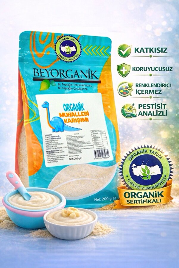 BEYORGANİK Organik Muhallebi Karışımı (YULAFLI) 200gr (PESTİSİT VE AFLATOKSİN ANALİZLİ)