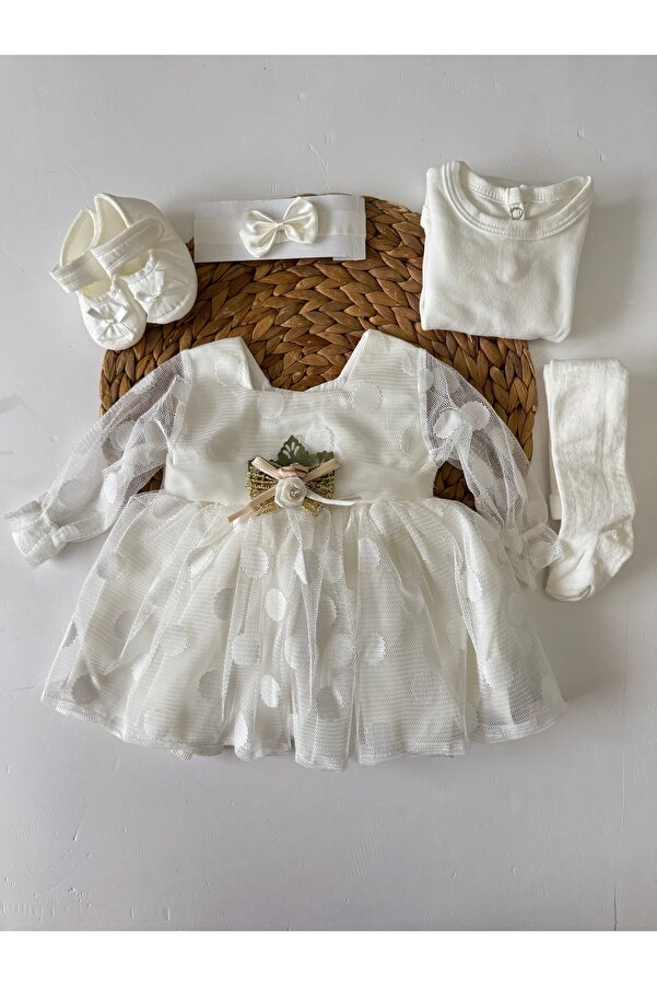 PİLEKİ BABY ( 5 Parça ) 0 3 Ay Yenidoğan Bebek Mevlüt Elbisesi Bayramlık Düğün Özel Gün Elbisesi