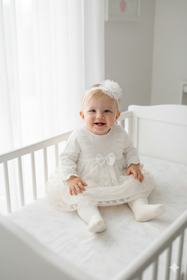 Miniday Baby Kız Bebek Mevlütlük Elbise Bandanalı Dantelli