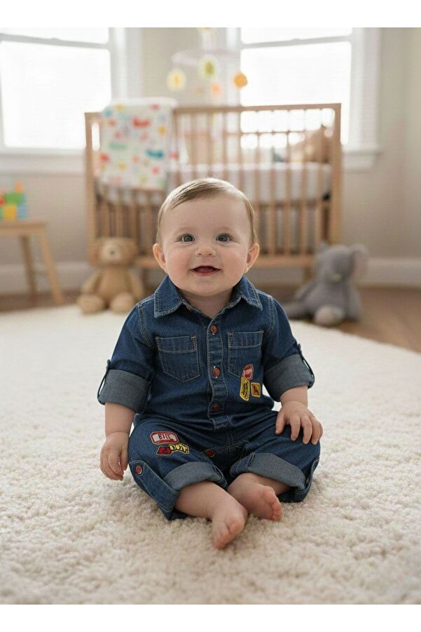 Babydola Jean Kumaş Unisex Bayramlık Bebek Uzun Tulum 12324