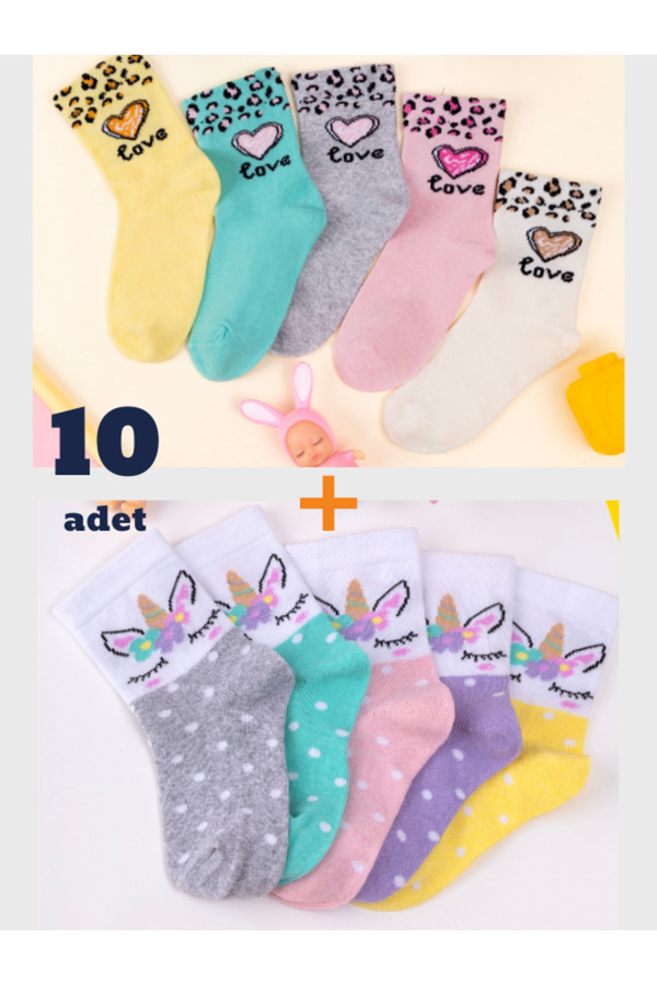 Hobins Sportswear & Company 10'çift Bebek & Çocuk Lüx Çorap Günlük Kullanıma Uygun Nefes Alabilen Dört Mevsim Okul Çorabı