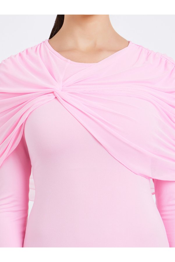 Styli Solid Cape Twist Party Midi Dress