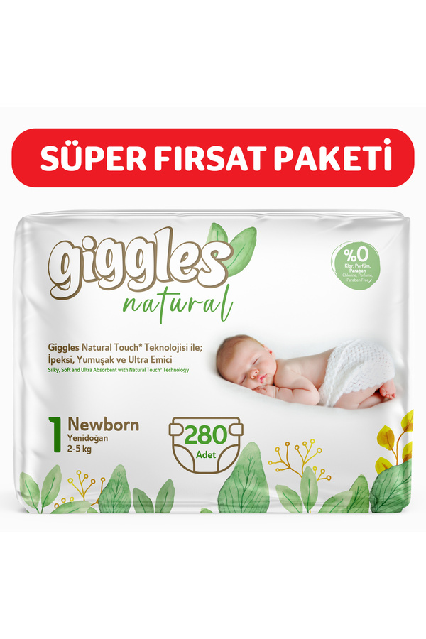 giggles Natural 1 Numara Yenidoğan Pamuklu Bebek bezi 280 Adet