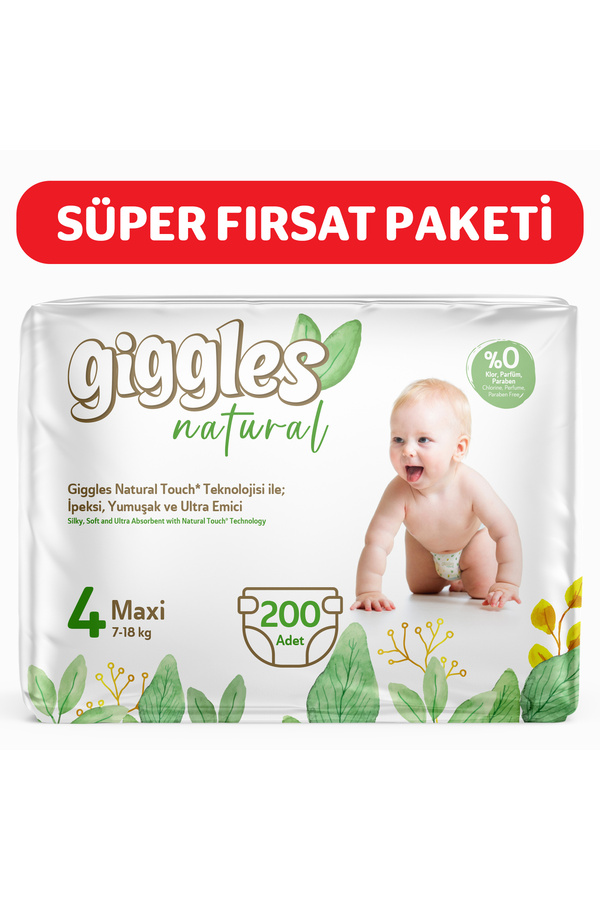 giggles Natural 4 Numara Maxi Pamuklu Bebek bezi 200 Adet