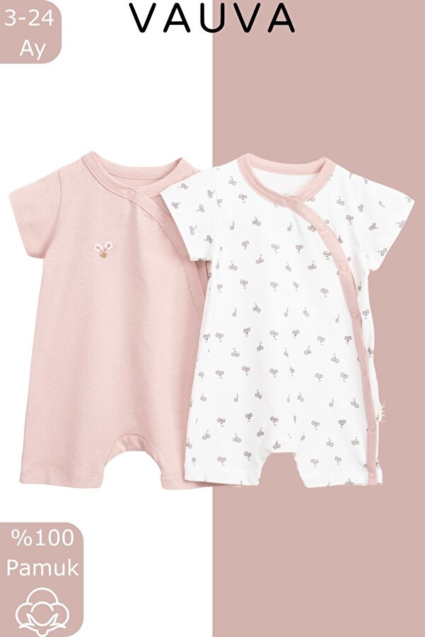 Vauva 2’li Çıtçıtlı Tulum Baskılı Nakışlı Bebek Çocuk Yazlık Tulum