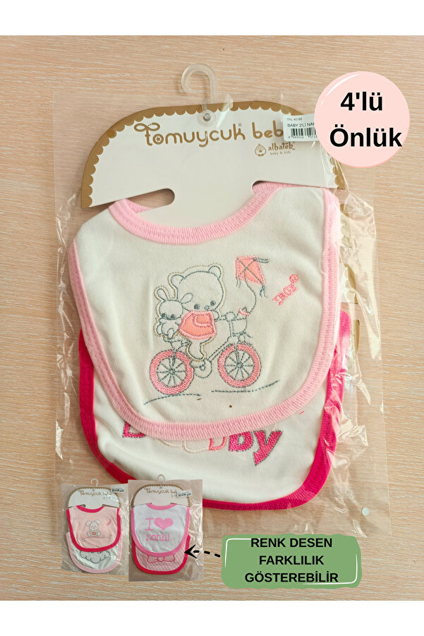 Bebella 4'LÜ MAMA ÖNLÜĞÜ KIZ BEBEK ÖNLÜK %100 PAMUKLU VE NAKIŞLI SALYA ÖNLÜK FULAR ÇITÇITLI