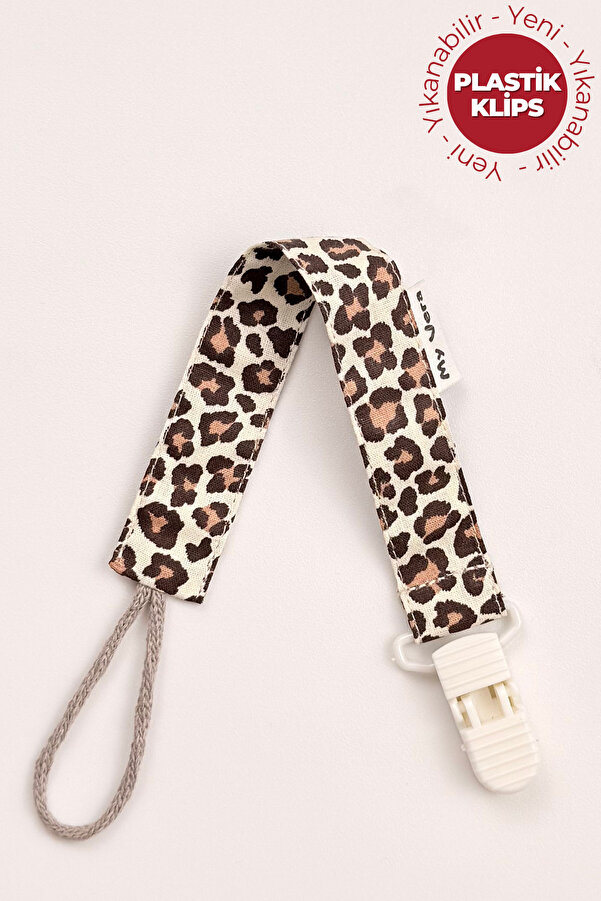 MyVera Leopar Emzik Askısı - Kumaş Pamuk Bağcıklı Emzik Zinciri - Emzik Tutacağı