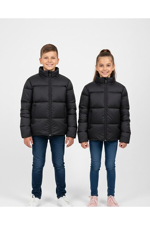 YusGos Unisex Kız/Erkek Bebek Çocuk Gizli Kapüşonlu Fermuarlı Cepli Şişme Mont (2-15 Yaş)