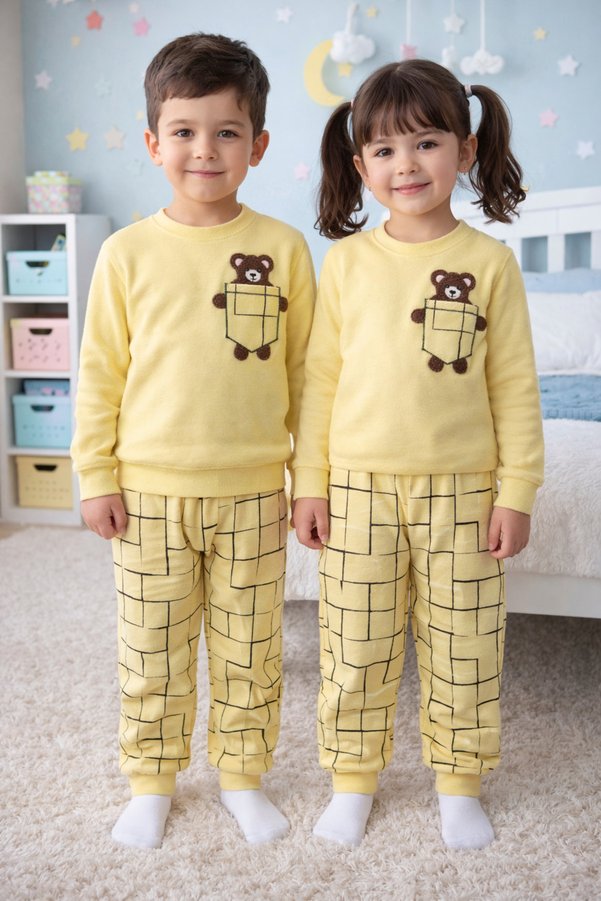 renkli diyar Girls/Boys' Pajama 2-Piece Set Fleece-Lined Threads