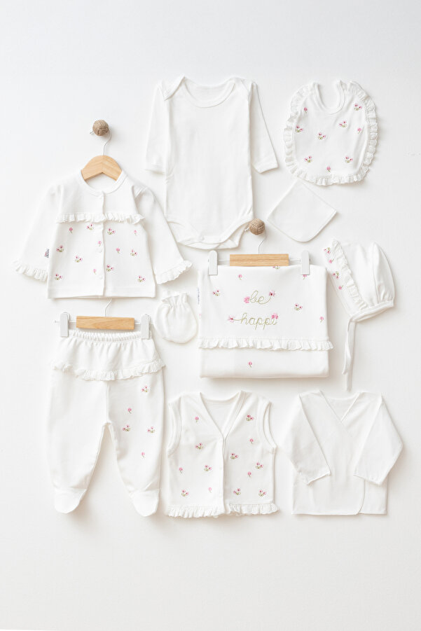 yukobaby bebeğiniz için en doğalı Kız Bebek Premium Be Happy 10 parça yenidoğan hastane çıkışı zıbın seti Kutulu yk2353