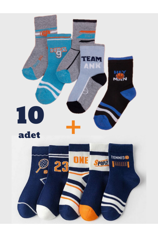 Hobins Sportswear & Company 10'çift Bebek & Çocuk Lüx Çorap Günlük Kullanıma Uygun Nefes Alabilen Dört Mevsim Okul Çorabı