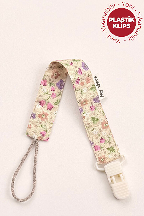 MyVera Bahar Çiçek Desenli Vizon - Plastik Klipsli Pamuklu Emzik Askısı - Emzik Zinciri - Emzik Tutacağı