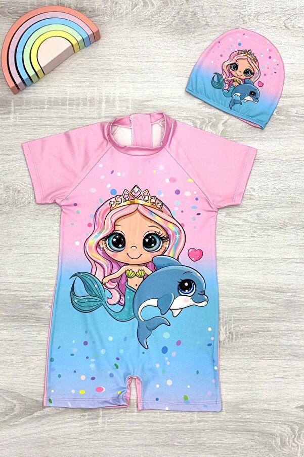 My Kids Wear Kız Çocuk Dalgıç Kumaş Gizli Fermuarlı Boneli Mayo Takımı 3-10 Yaş 11206