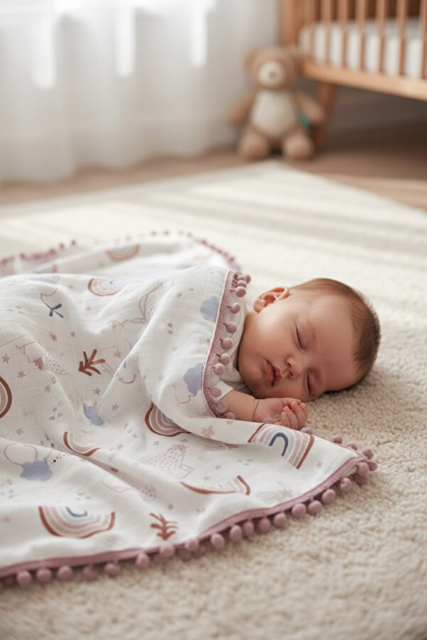 FG Store %100 Pamuk Çok Amaçlı Çift Katlı Örgü Pike/müslin Battaniye (80X100)