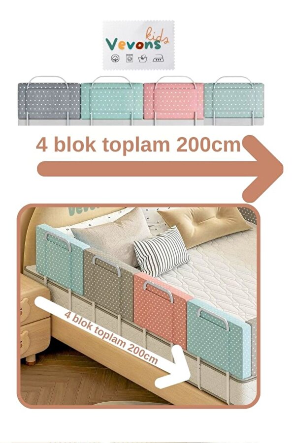 Genel Markalar VEVONS 200 Cm Yatak Bariyeri Lüx Yatak Ve Baza Korkuluğu Güvenlik Bariyeri