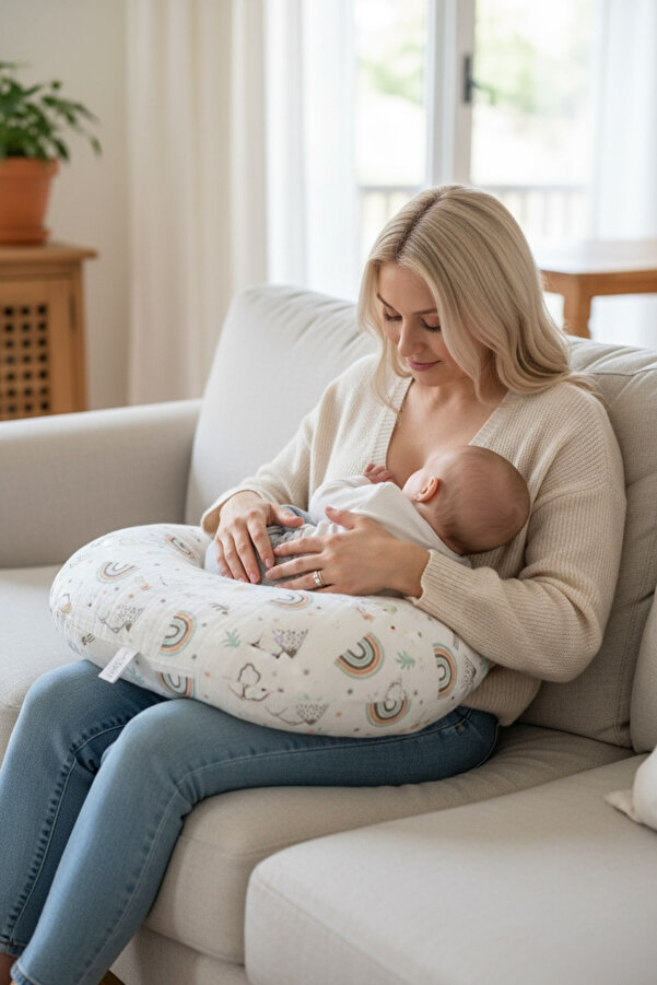grow with muslin %100 Pamuk Bebek Emzirme Destek Ve Oturma Minderi