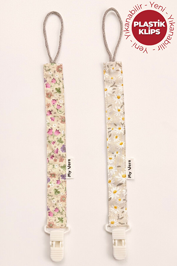 MyVera Bahar Çiçek Vizon - Vizon Papatya - Plastik Klipsli Emzik Askısı Seti - 2'li Emzik Zinciri Seti