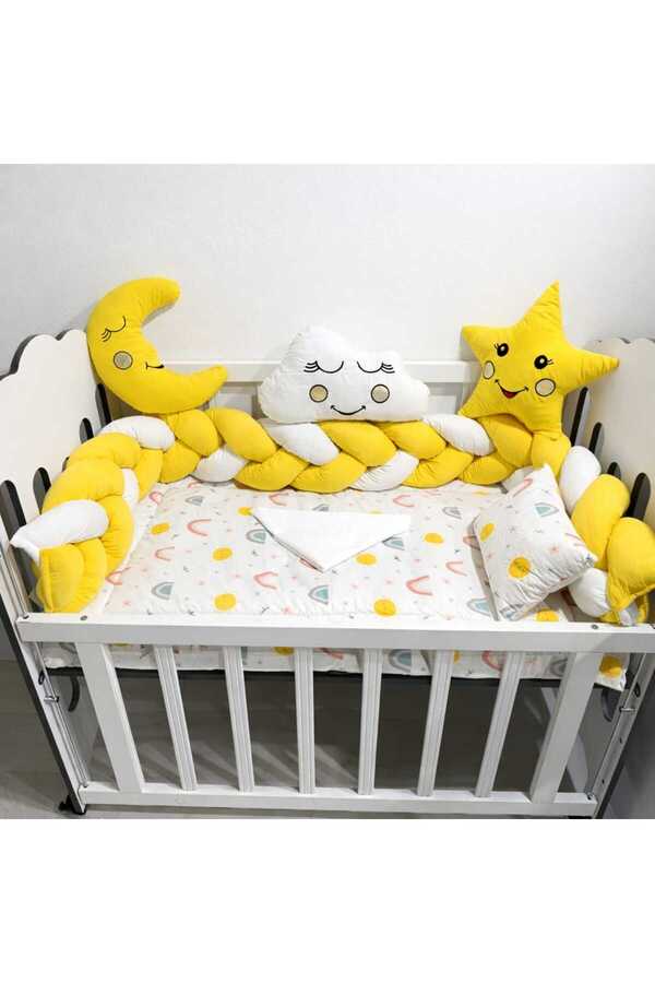 JULYA KİDS 3Lü Örgülü Kenar Koruma Süslü Yastık 7 Parça 60*120 Cm Bebek Beşik Uykuseti