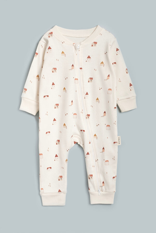 Vauva Kız Erkek Bebek Tulumu Uzun Kollu Fermuarlı Pijama Tulum Baskılı Uyku Tulumu