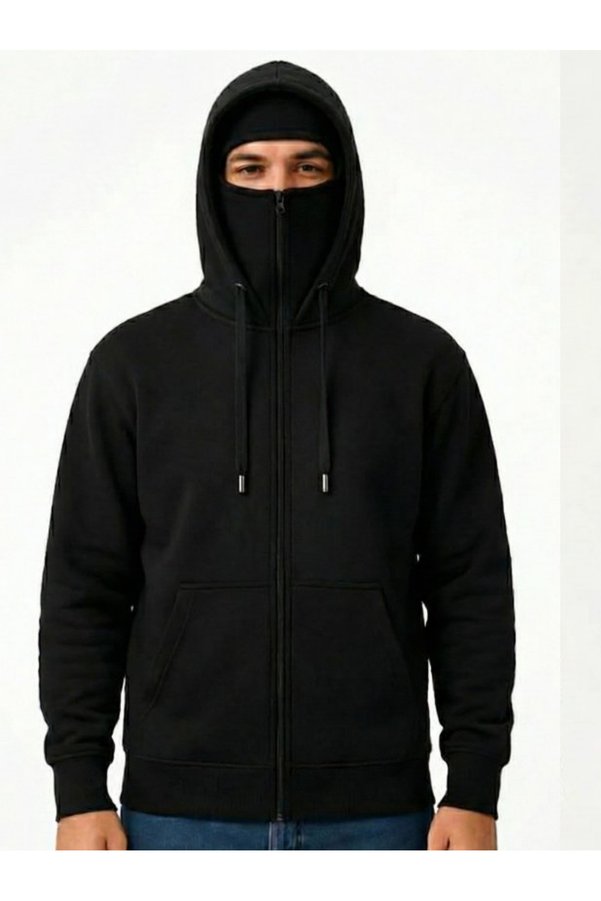 Modayakamoz Samurai Ninja Double Hooded Full Zip Hoodie Sweatshirt Black