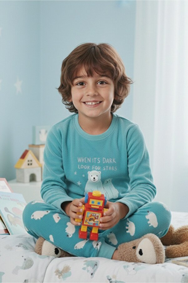 DOFİ Erkek Çocuk Turkuaz Süper Soft Pijama Takımı