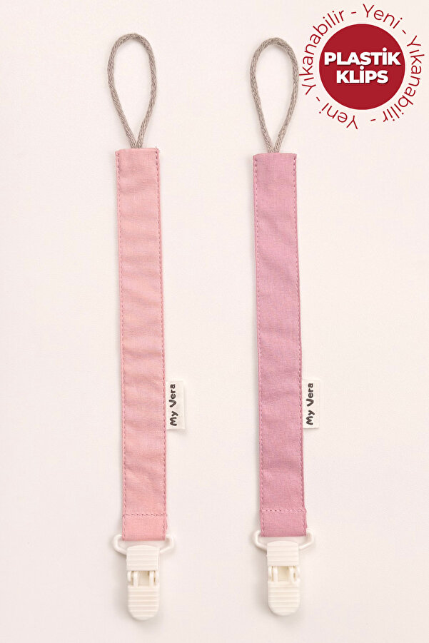 MyVera Pudra - Gül Kurusu Emzik Askısı Seti - 2'li Emzik Zinciri Seti - %100 Pamuk Kumaş