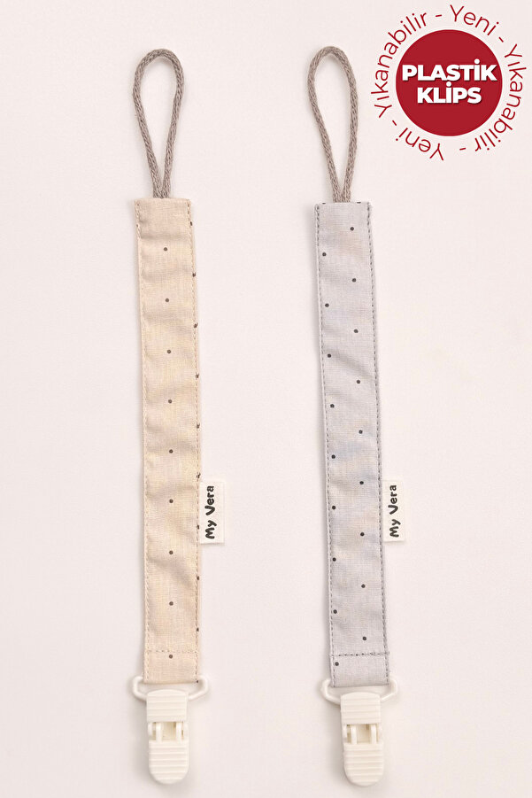 MyVera Vizon Puantiye - Gri Puantiye - Plastik Klipsli Emzik Askısı Seti - 2'li Emzik Zinciri Seti