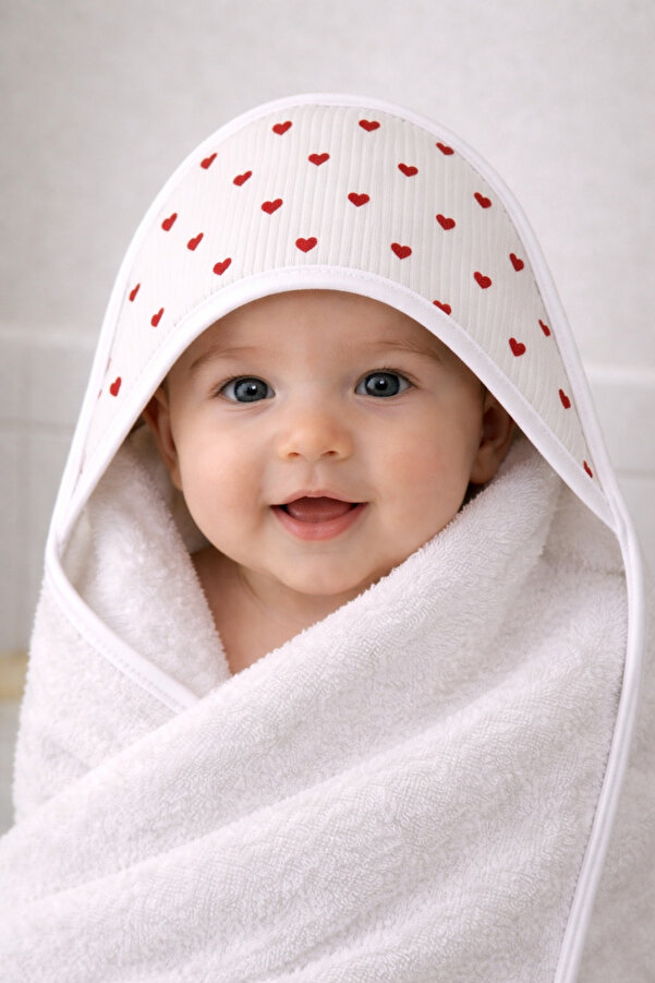 OMY YUMUŞAK&SU EMİCİ BEBEK KUNDAK HAVLU KALP MODEL BAŞLIKLI BEBEK&ÇOCUK HAVLUSU UNİSEX