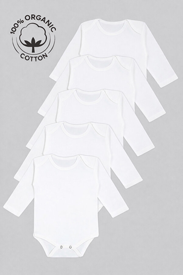 vitmo 5'li Bebek Uzun Kollu %100 Doğal Pamuk Çıtçıtlı Body Zıbın