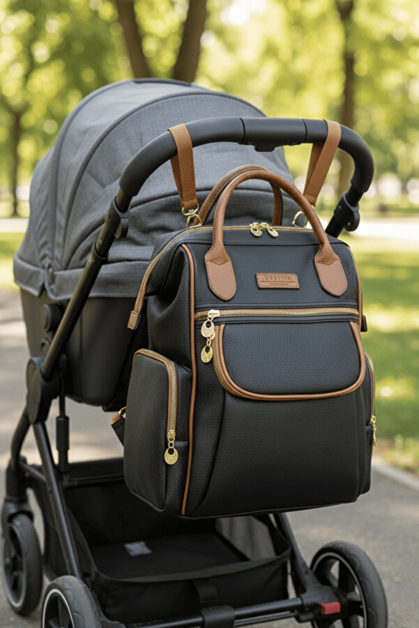 Disanuva Anne Bebek Bakım Sırt-Omuz Çantası Suni Deri Su Geçirmez Termal Biberon Bölmeli Puset Askı Hediyeli