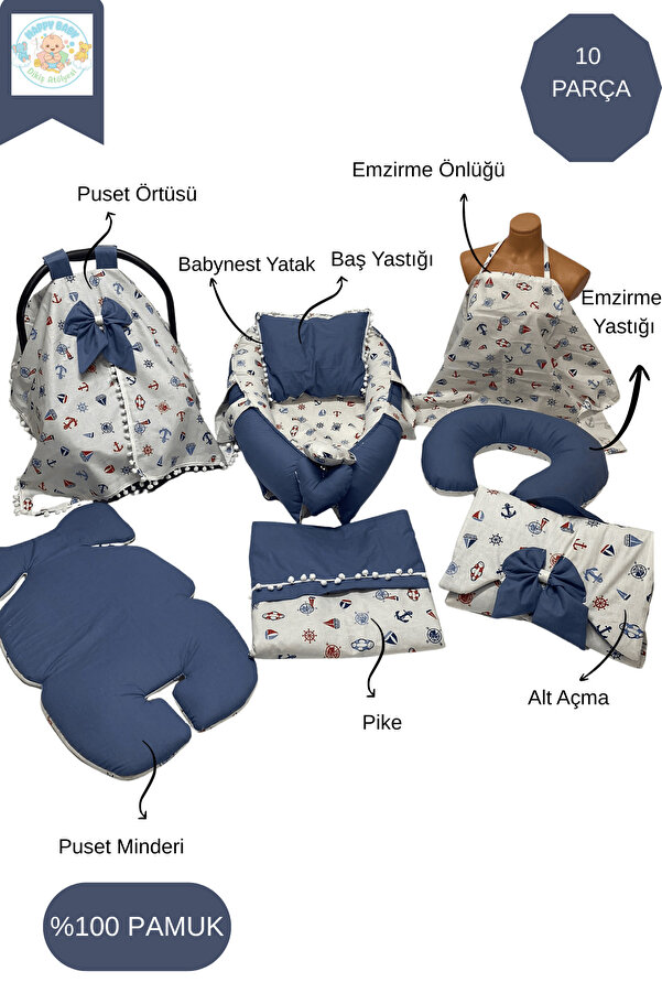 Happy Baby Dikiş Atölyesi 10’lu Babynest Puset Örtüsü Alt Açma Emzirme Yastığı Emzirme Önlüğü Ana Kucağı