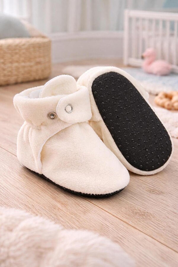 Pico Baby Organik Pamuk Astarlı, Bebek İlk Adım Ayakkabısı, Kaydırmaz Taban, Bebek Pandufu, Ekru Patik