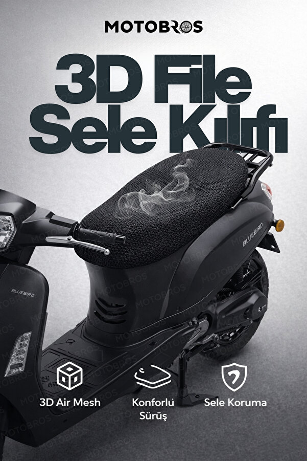 Motobros Kuba Bluebird 3D File Sele Kılıfı Motor Koltuk Kılıfı Kaymaz, Koruyucu Motor Sele Kılıfı