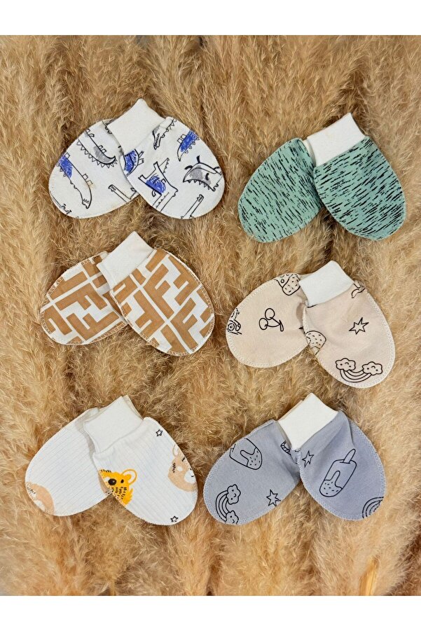 ninnigo Erkek Bebek Yenidoğan Penye %100 Organik Pamuklu Bebek Eldiveni 6 Çift Set