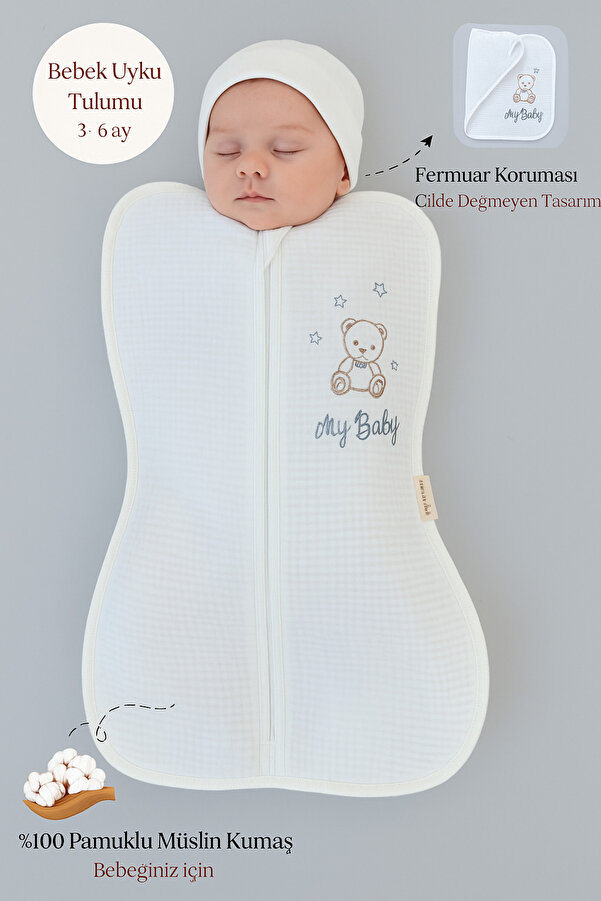 Tomuycuk 4 Kat Müslin Kız Erkek Bebek Uyku Tulumu %100 Doğal Organik Pamuklu Uyku Kundağı Fermuarlı 3-6 Aylık